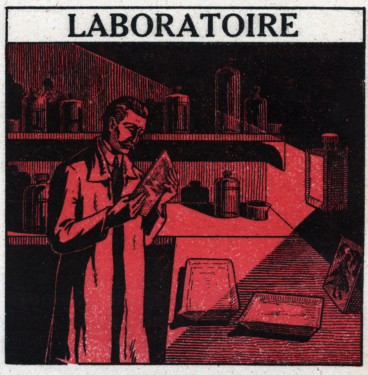 Fotografie: fotograf ve své laboratoři, aby vyvolal fotografie. Anonymní ilustrace z roku 1925. Soukromá sbírka. od Anonymous Anonymous