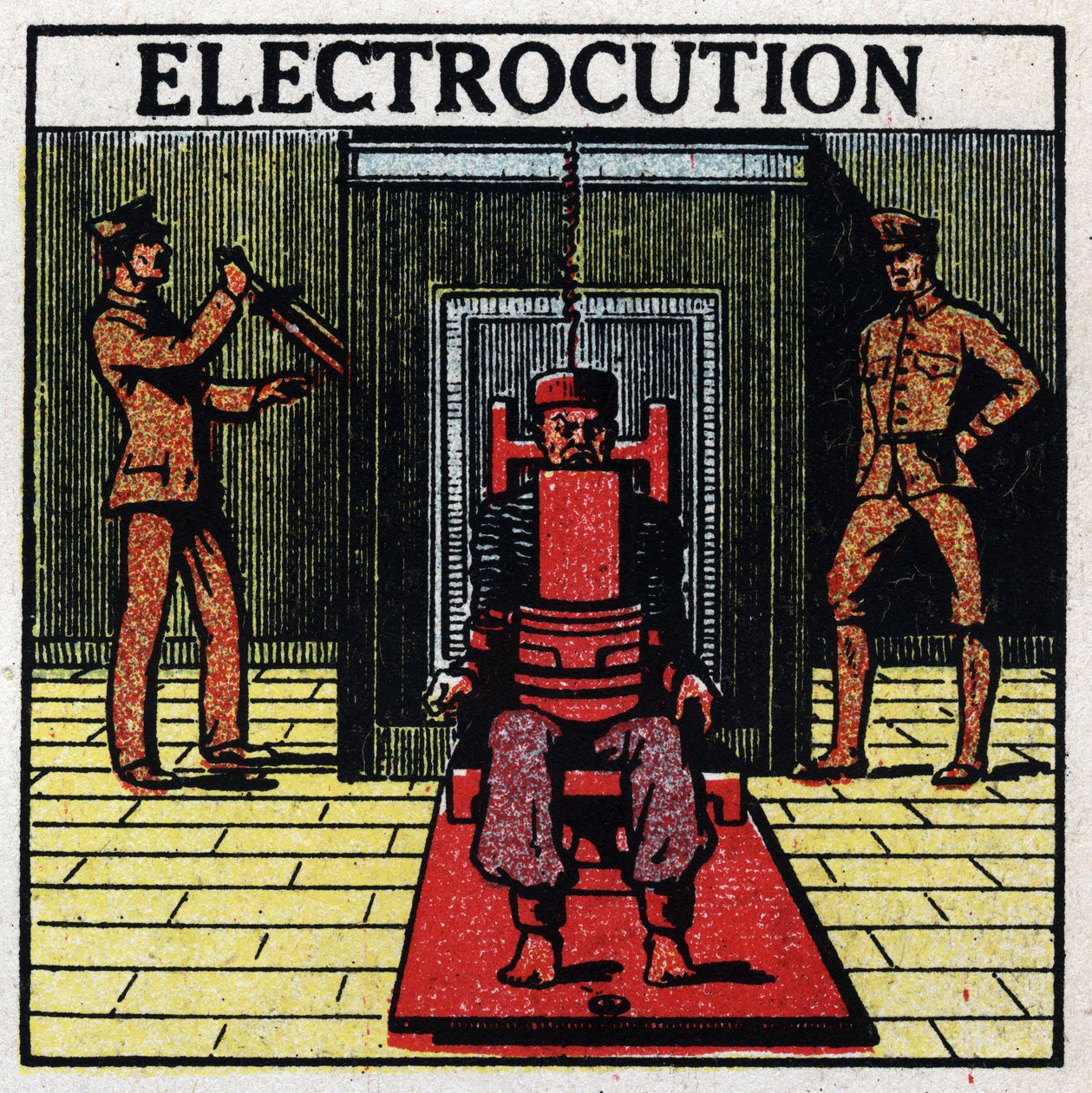 Fyziologické účinky elektrolitu: usmrcení elektrickým proudem s rozsudkem smrti pomocí elektrického křesla v kajícnici ve Spojených státech. Anonymní ilustrace z roku 1925. Soukromá sbírka. od Anonymous Anonymous
