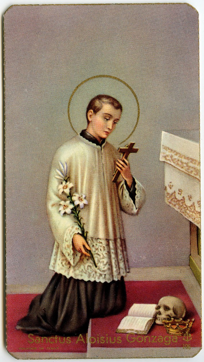 Zbožný obraz: Aloysius Gonzaga uctívající kříž (tisk) od Anonymous Anonymous