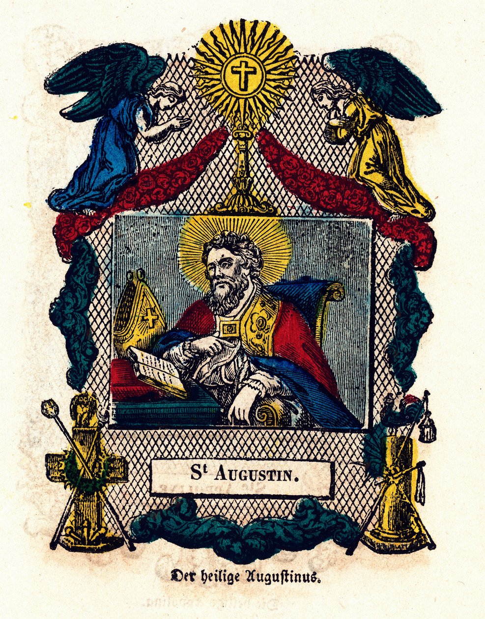 Zbožný obraz: Svatý Augustin (Augustin z Hrocha (354 - 430), eveque a učitel církve, autor Řehole svatého Augustina a Vyznání). Rytina soukromé sbírky 19. století od Anonymous Anonymous