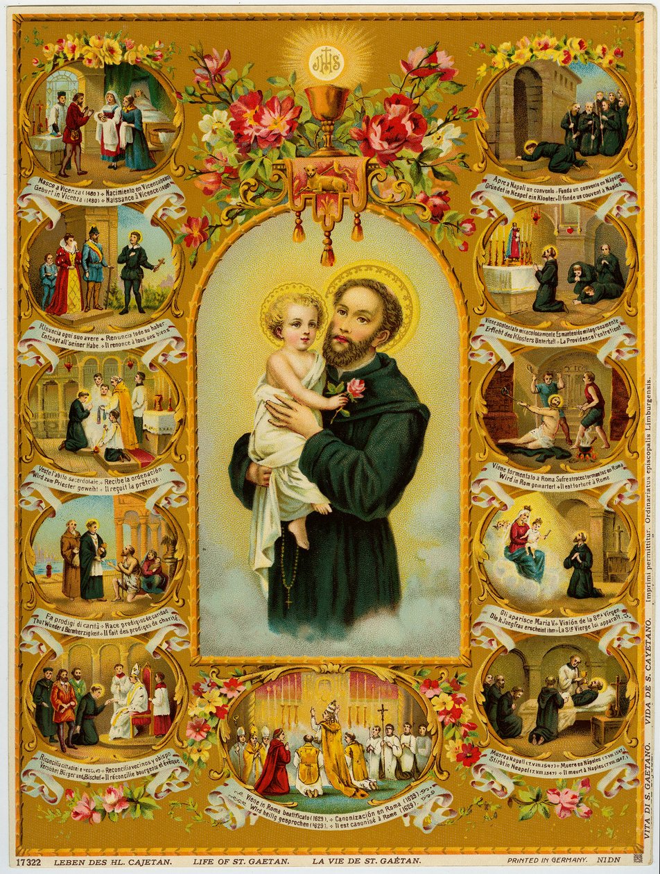 Zbožný obraz: Saint Cajetan, Gaetano dei Conti di Tiene zakladatel Theatinů (chromolitografie) od Anonymous Anonymous