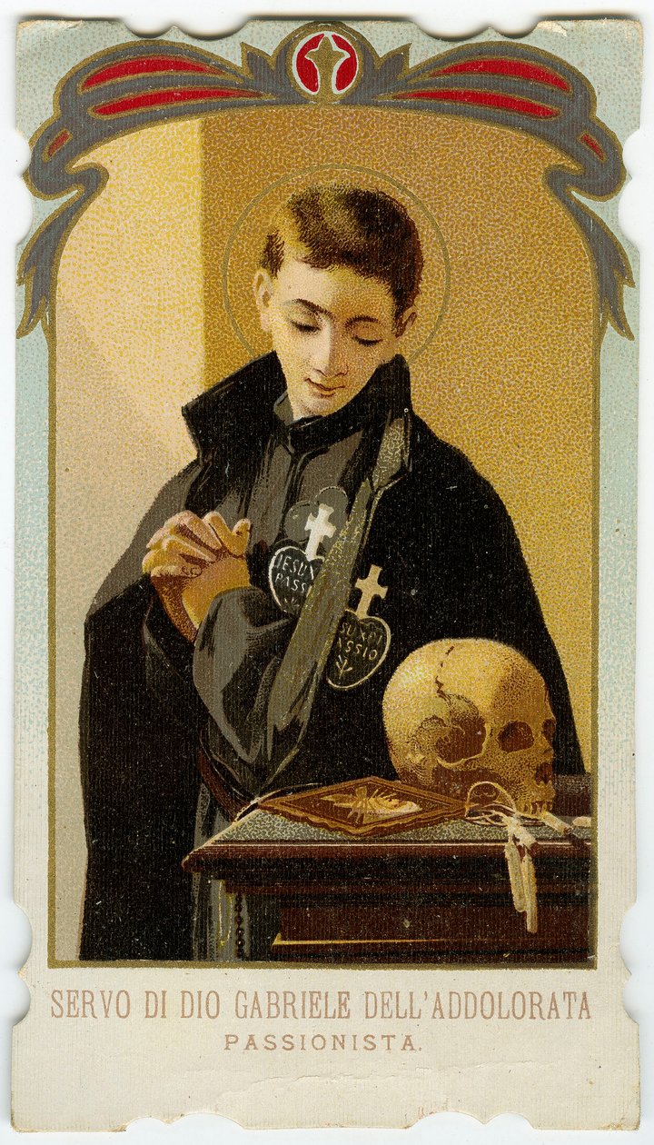 Zbožný obraz: Svatý Gabriel od Panny Marie Bolestné, italský pasionistický duchovní student (chromolitografie) od Anonymous Anonymous