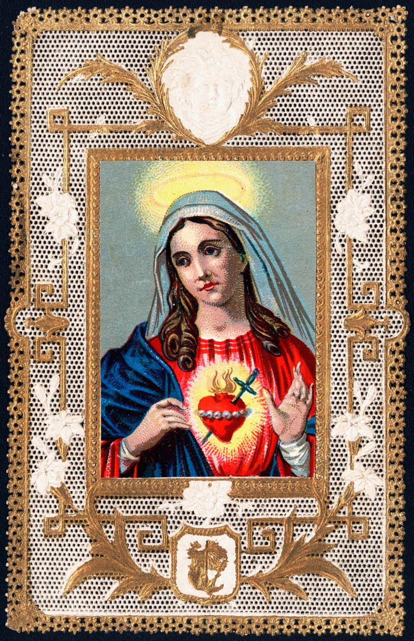 Zbožný obraz: „“ Panna bolesti“““ Mater dolorosa. Dentelee karta. Chromolitografie počátek 20. století Soukromá sbírka od Anonymous Anonymous