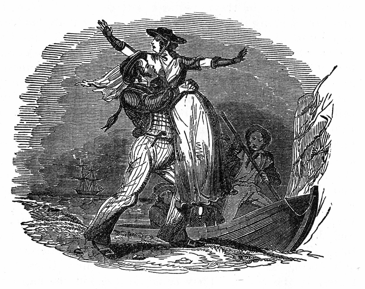 Pirát Charles Gibbs vezme holandskou dívku ze své lodi (začátek 19. století). Rytina "" The pirát vlastní kniha "" 1837. od Anonymous Anonymous