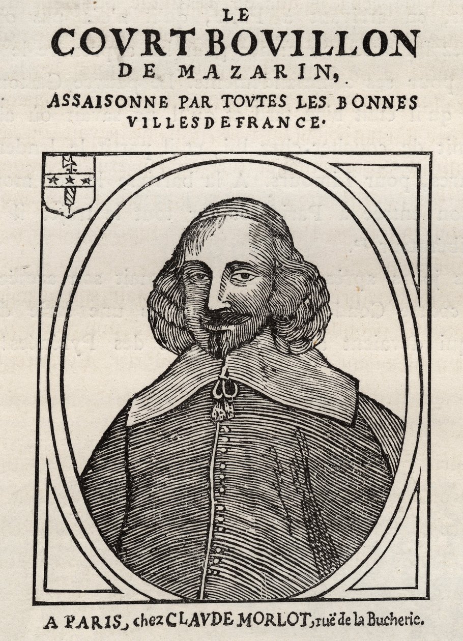 Politické pamflety Mazarinade (politická brožura pod prakem), populární obraz proti Mazarinovi o jeho odchodu do důchodu v Bouillonu (Le court vývar de Mazarin). Soukromá sbírka. od Anonymous Anonymous