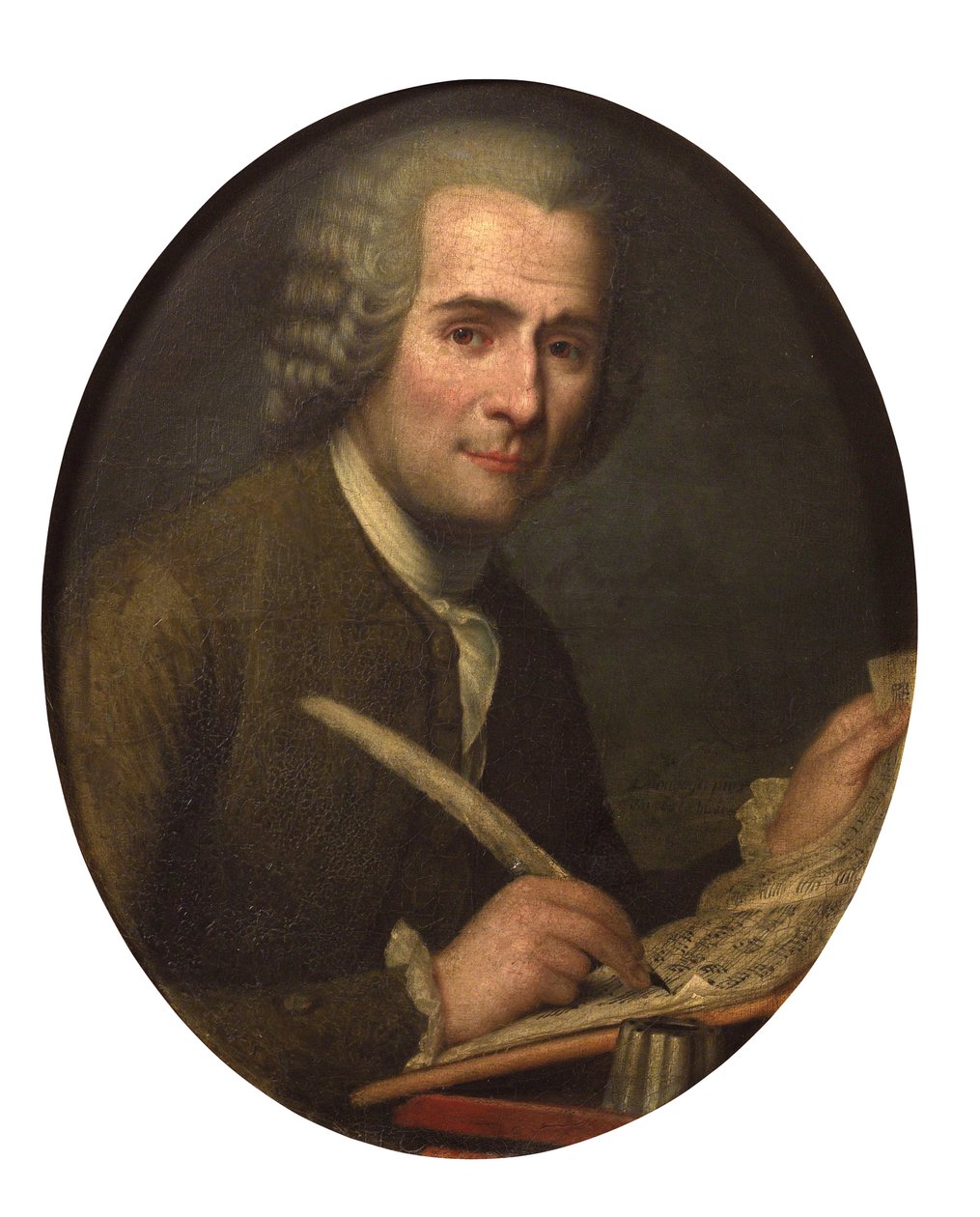 ""Portrét Jeana Jacquese Rousseaua, který píše noty"" (Jean-Jacques Rousseau (1712-1778) píše noty) Anonymní obraz Olej na plátně Rozměr 65x54 cm Soukromá sbírka od Anonymous Anonymous