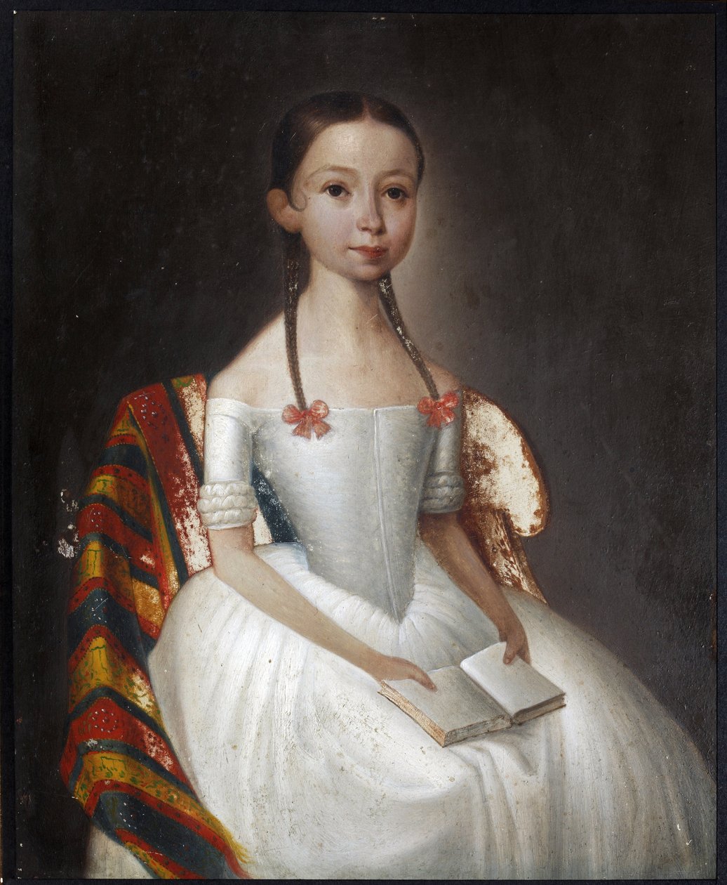 ""Portrait Of A Girl With A Book"" (Portrait Of A Girl With A Book) Anonymní malba kolem roku 1830 Soukromá sbírka od Anonymous Anonymous