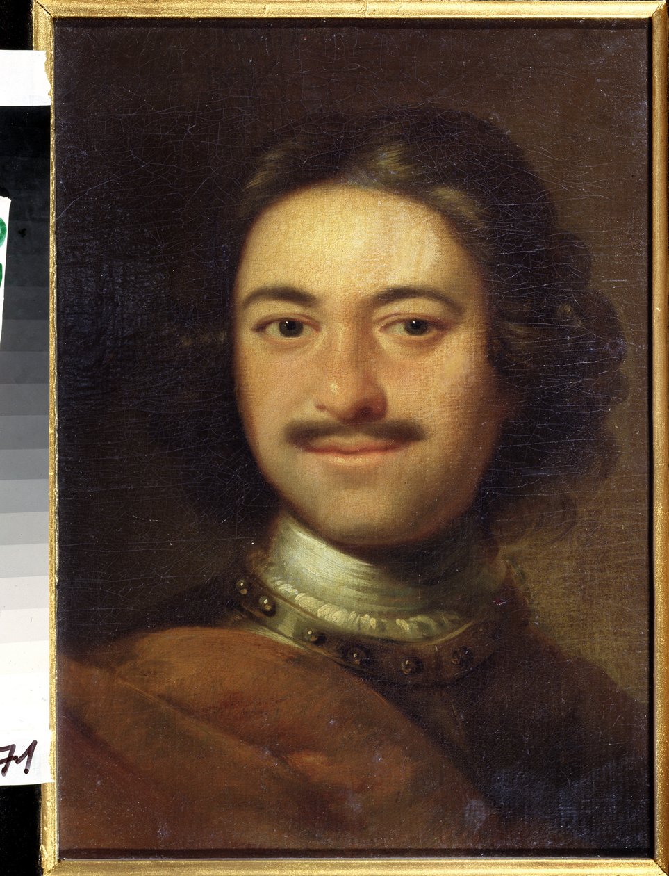 Portrét císaře Petra I. Velikého (1672-1725) (Portrét císaře Petra I. Velikého). Anonymní malování. Olej na plátně, 48,5 x 37 cm, počátek 18. století. Klasicismus. Státní ústřední muzeum námořnictva, Petrohrad. od Anonymous Anonymous