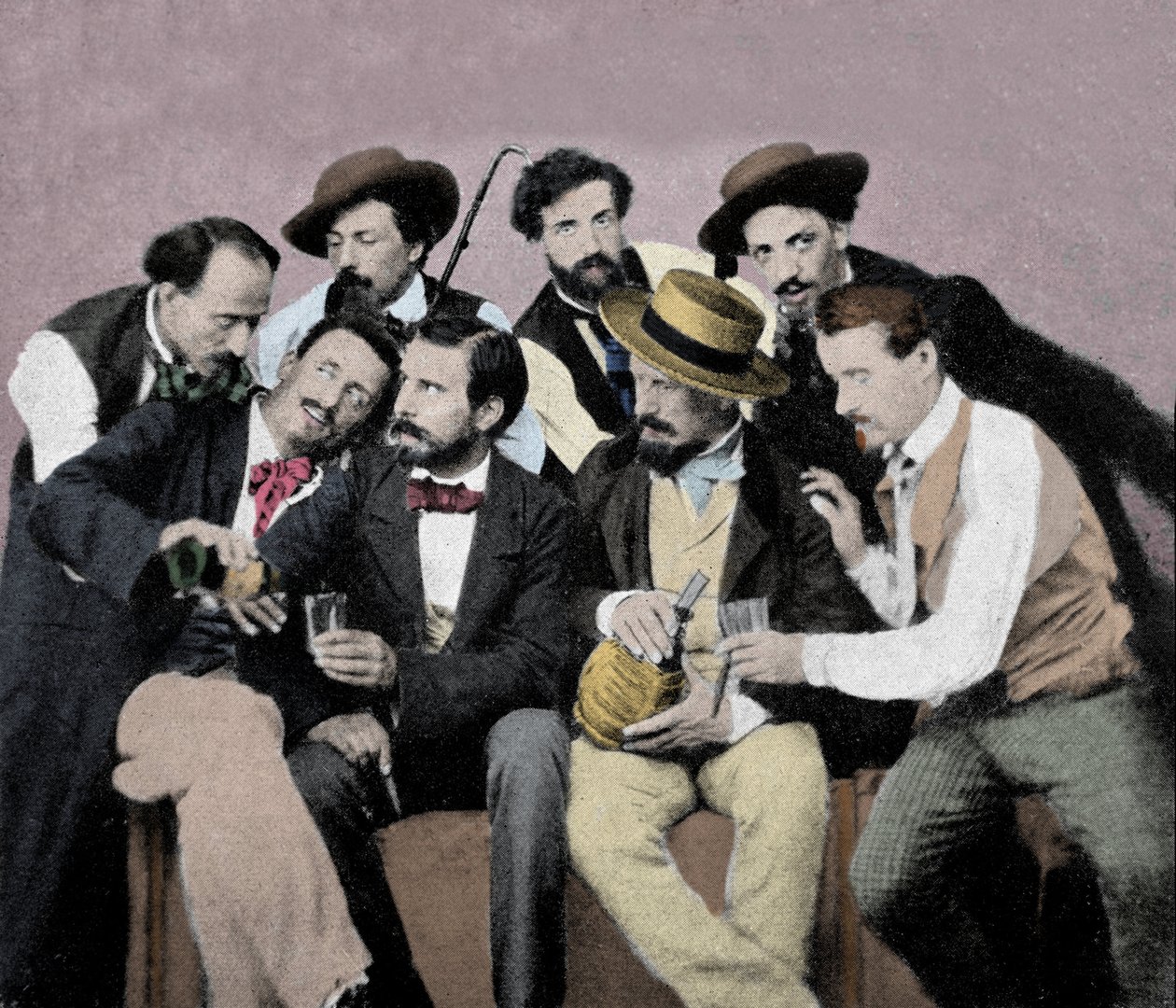 Portrétní skupina umělců (Macchiaioli) ve Florencii: mezi nimi nahoře zleva doprava Gaetano Bianchi, Cristiano Banti, Vito d