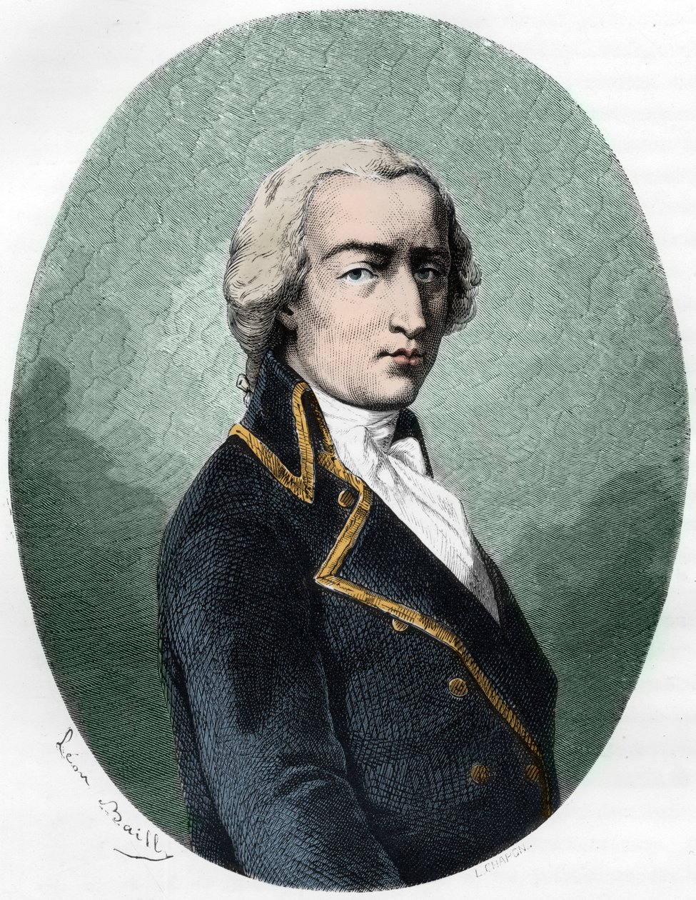 Portrét ARMAND LOUIS od GONTAUT BIRON, DUC DE LAUZUN, francouzský voják - Portrét Armanda-Louis de Gontaut Biron vévoda z Lauzun (Biron-Lauzun) (1758-1793) - Rytina z roku 1863 v „Le Livre Rouge - Histoire De L