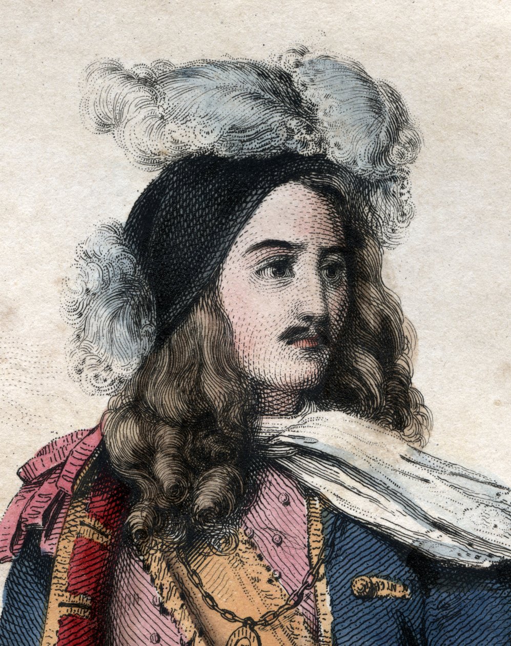 Portrét Anne Hilarion de Costentin (Cotentin), hrabě z Tourville (1642-1701) (admirál Tourville), francouzský námořní velitel. ilustrace z „“The French Plutarch”” od Edmonda Mennecheta od Anonymous Anonymous