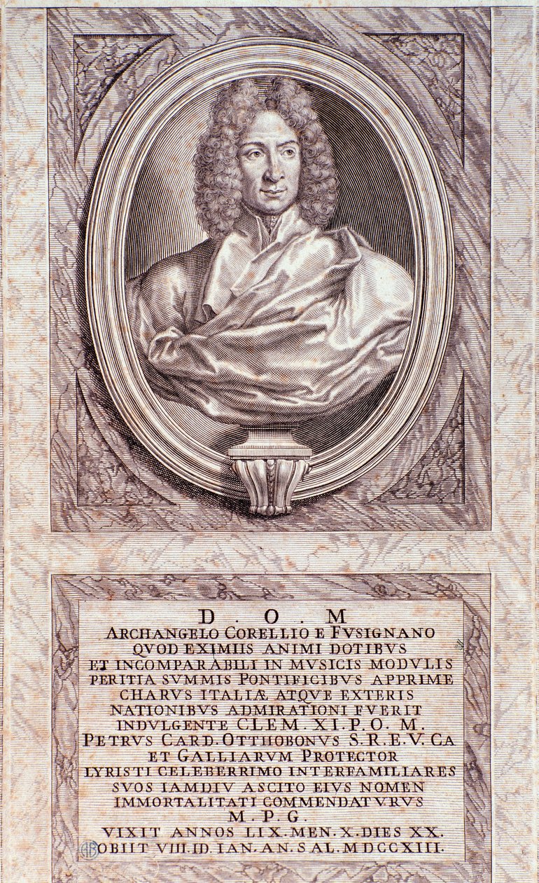 Portrét Arcangelo Corelli (1653-1713), italský skladatel a houslista Rytina. Milánská soukromá sbírka z 18. století od Anonymous Anonymous