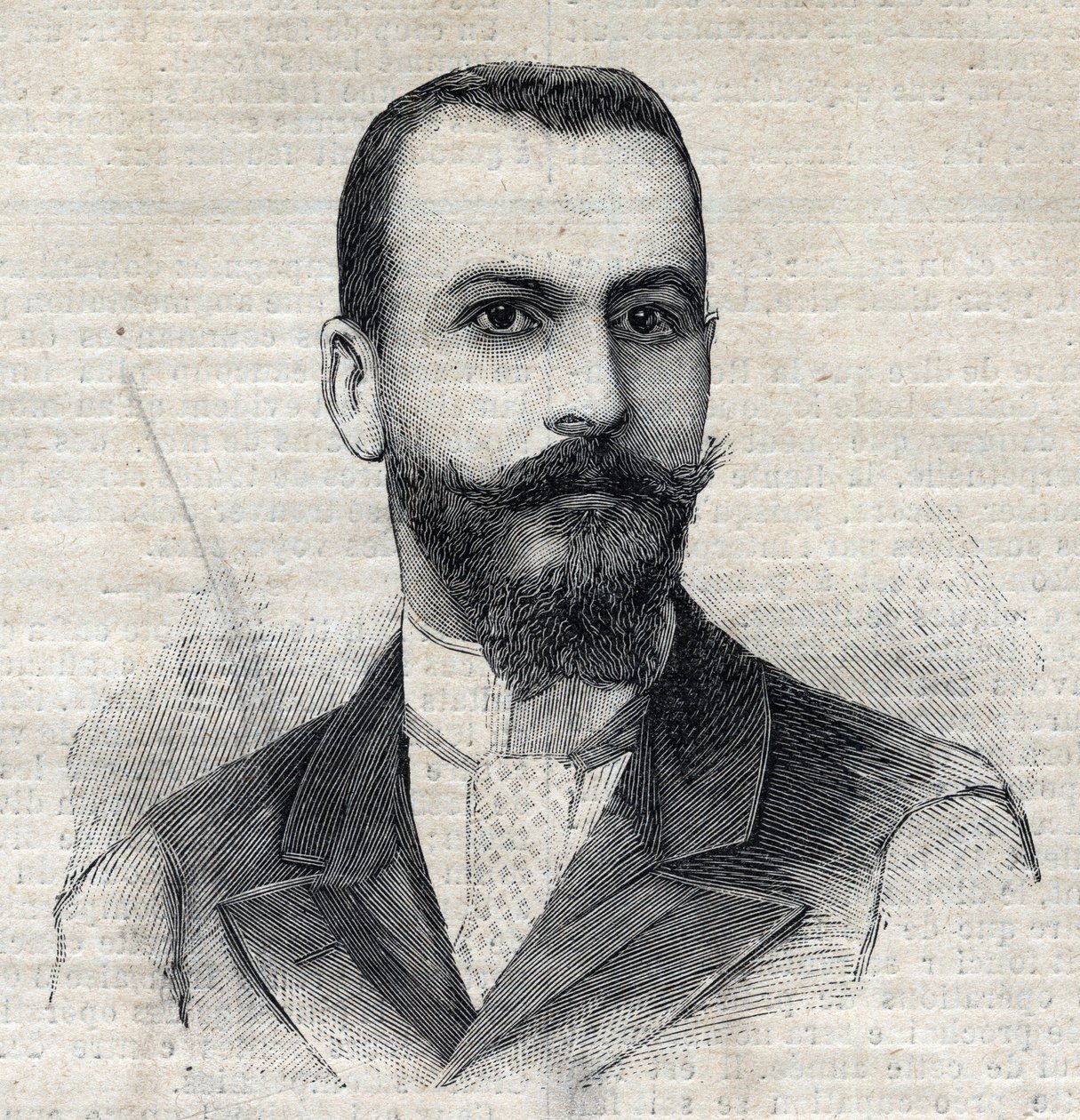 Portrét Casimira Maistreho (1867-1957) francouzského cestovatele v Africe. Rytina „“Le Peute Parisien““ od Anonymous Anonymous