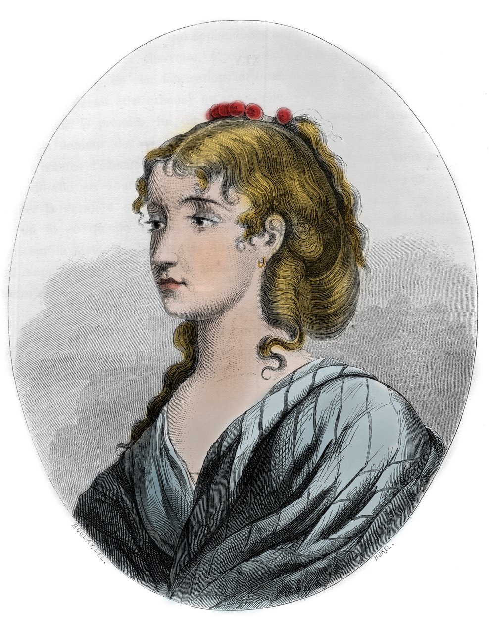 Portrét Cecile Aimee Renaultové (1774-1794), francouzské revolucionářky – rytina z roku 1863 v „Le Livre Rouge – Histoire De L