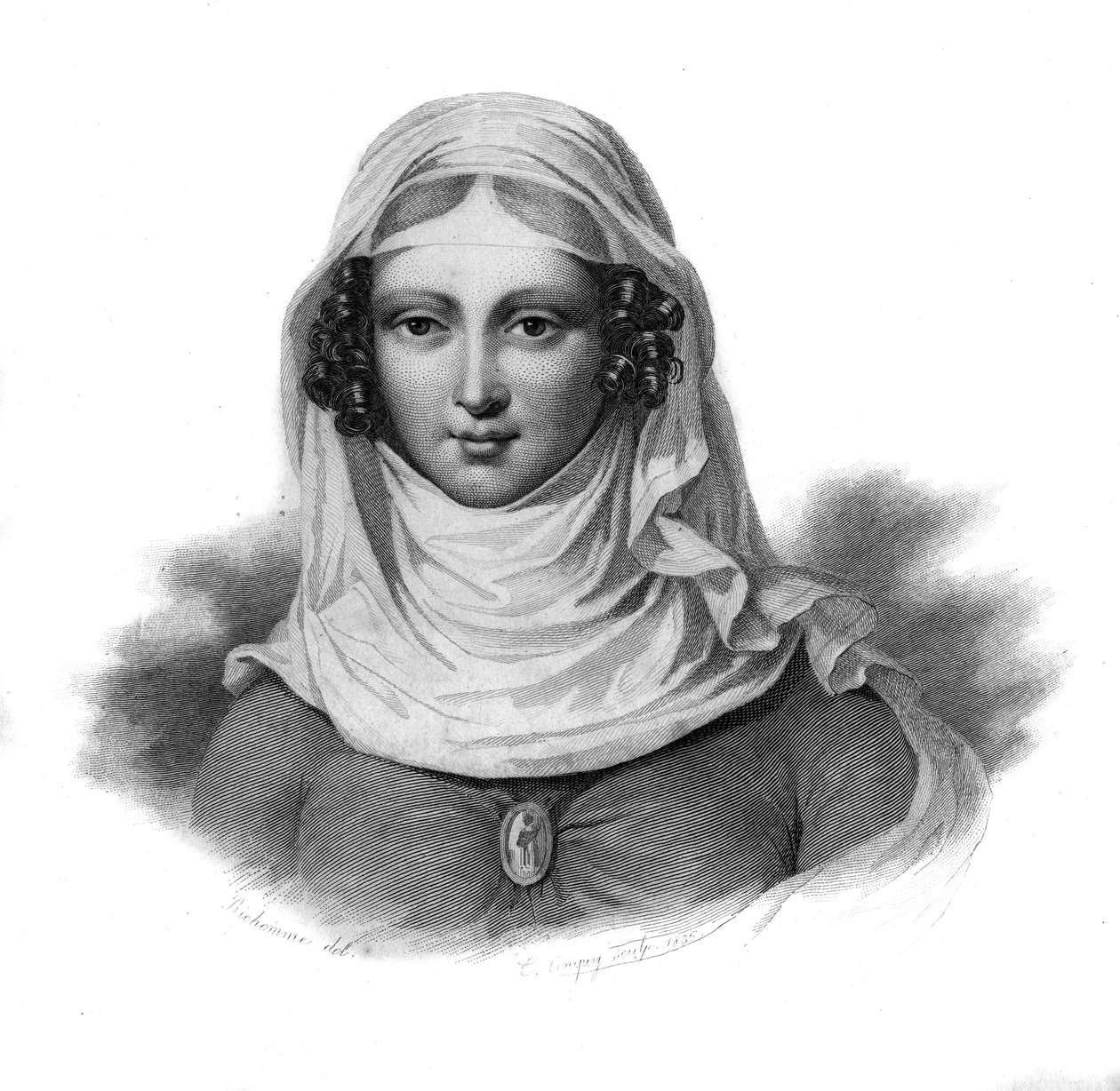 Portrét Clemence Isaure, paní z Toulouse, která by žila ve 14. století v publikaci „Portréty a historie užitečných mužů: muži a ženy všech zemí a za všech podmínek, kteří získali práva na uznání mužů“ publikoval a propagoval b od Anonymous Anonymous