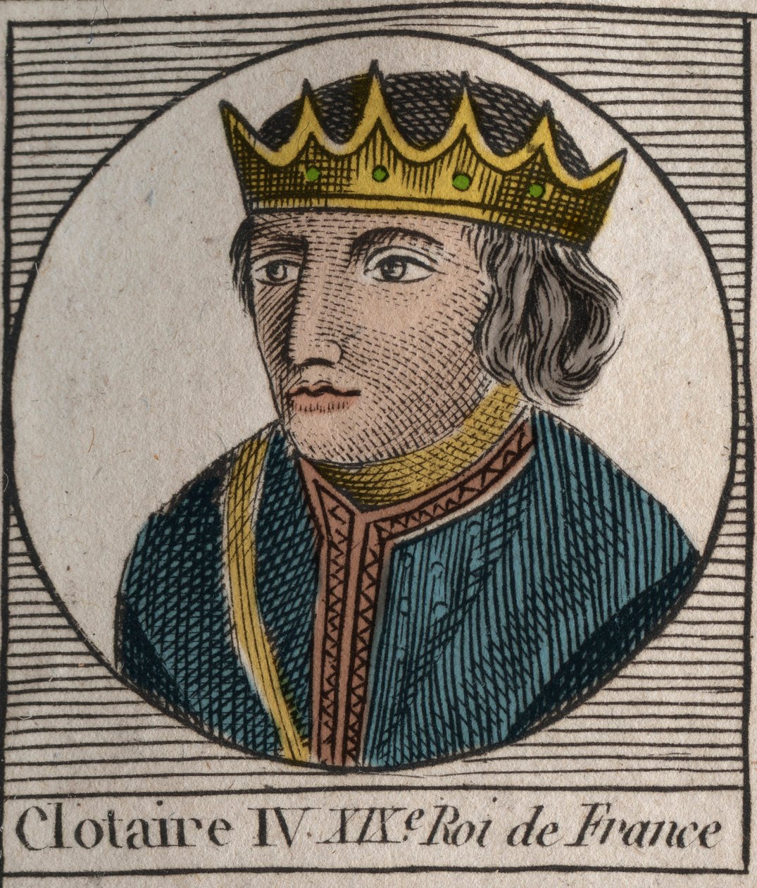 Portrét Clothaire (Clothaire) IV (asi 685-719), krále australských franků v letech 717 až 719 - Chlothar IV (nebo Chlotar) král Franků - rytina z „“Instruction sur l