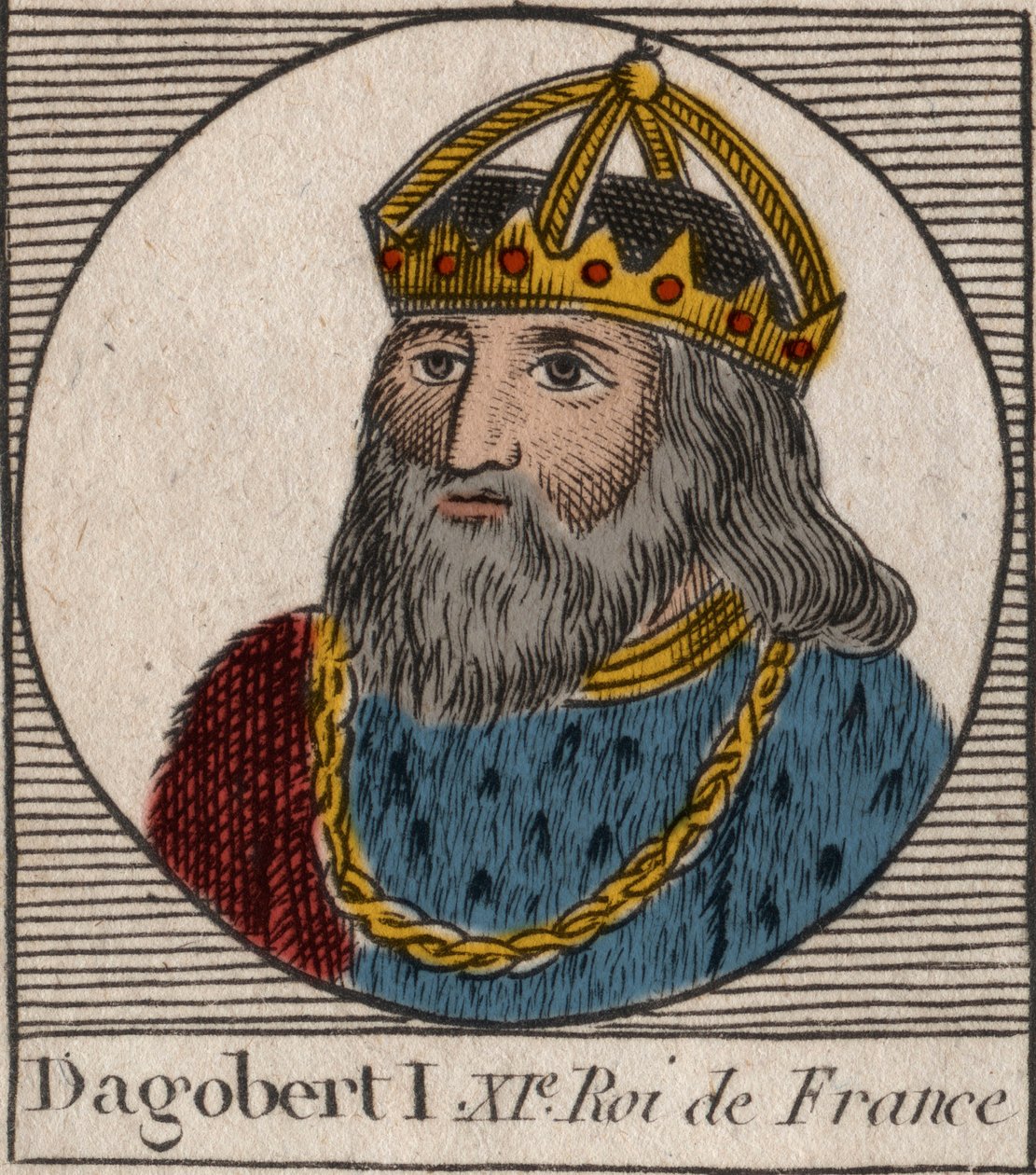 Portrét Dagoberta, krále franků v letech 628 až 638 - Dagobert (605-39) král franků - rytina z „Instruction sur l