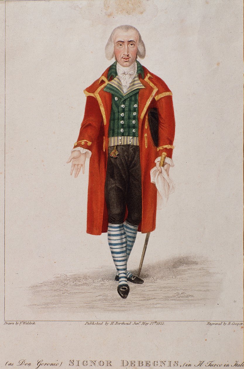 Portrét Dona Geronia v interpretaci Dennise, postava z Turka v Itálii, opera Gioachino Rossini od Anonymous Anonymous