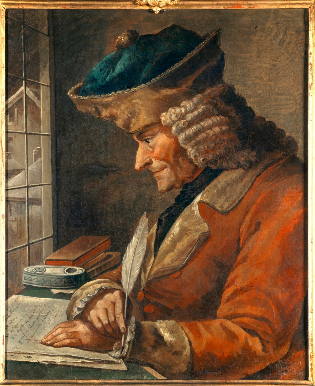 Portrét Francoise Marie Arouet Voltaire (1694-1778) v jeho pracovním kabinetu Malba 18. století. Ztlumit. 0,43 x 0,35 m Paříž, muzeum Carnavalet - Portrét Francoise Marie Arouet Voltaire (1694-1778) v jeho pracovně. Malba 18. centra. 0,43 x 0,35 m od Anonymous Anonymous