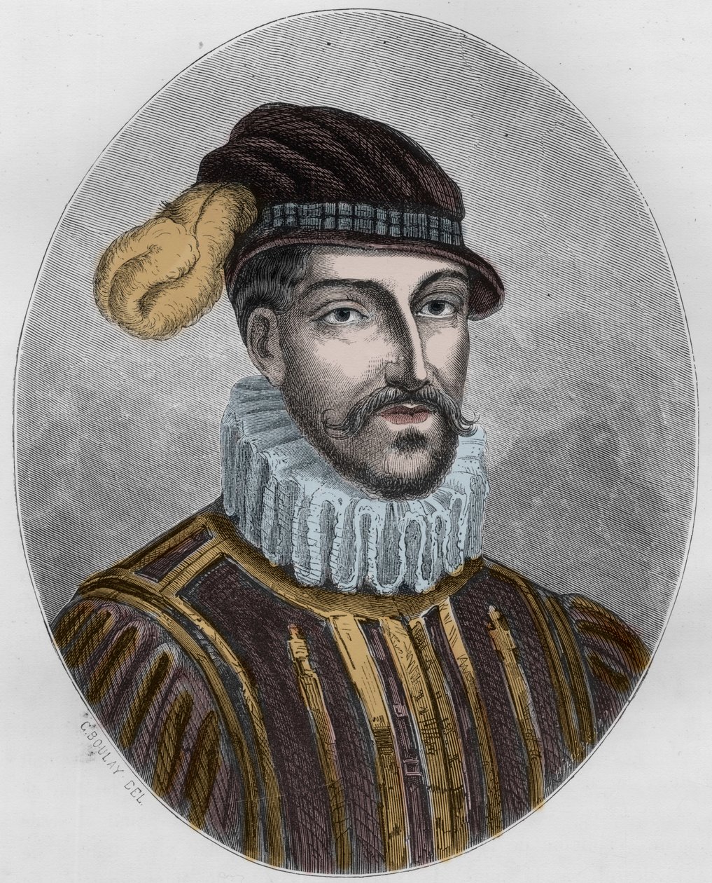 Portrét Gabriela de Lorges, hraběte z Montgommery (1530-1574) – rytina z roku 1863 v „“Le Livre Rouge – Histoire De L’echafaud en France““ od Dupray de La Maherie. Soukromá sbírka. od Anonymous Anonymous