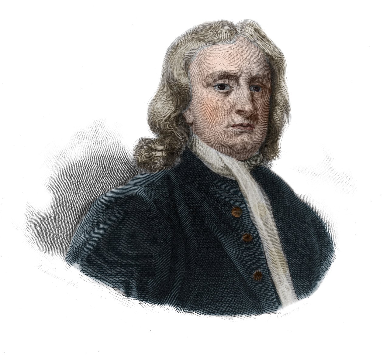 Portrét Isaaca Newtona (1642 - 1727), filozofa a matematika v „Portréty a dějiny užitečných mužů: muži a ženy všech zemí a za všech podmínek, kteří získali práva na uznání mužů“ vydávané a propagované Společností od Anonymous Anonymous