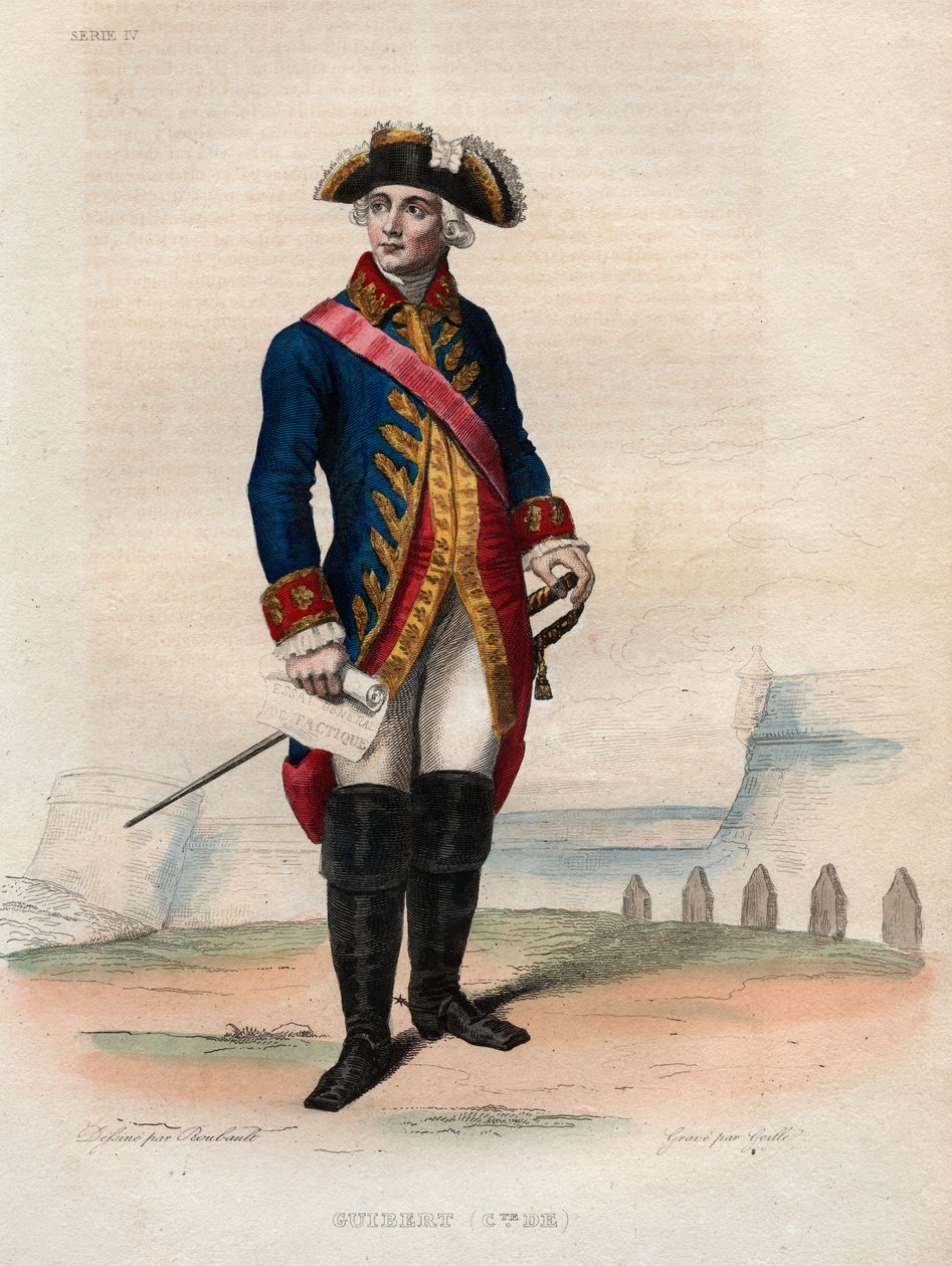 Portrét Jacques Antoine Hippolyte (Jacques-Antoine-Hippolyte), hrabě z Guibert (1743-1790), francouzský generál a vojenský spisovatel - Ilustrace z „“Le Plutarque Français““ od Edmonda Mennecheta od Anonymous Anonymous