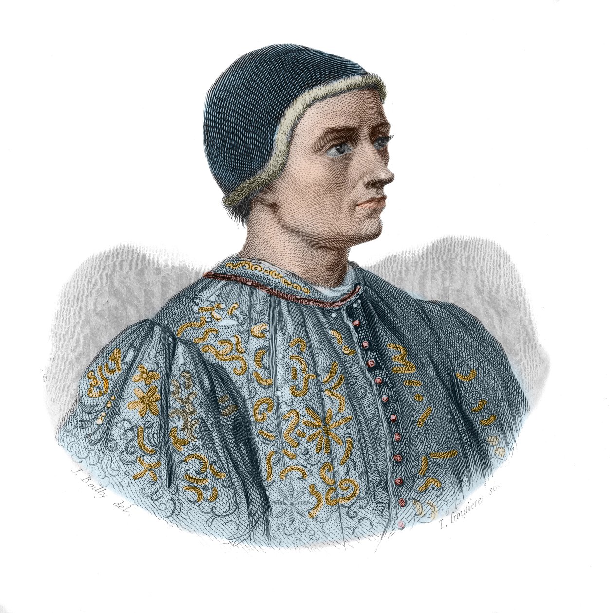 Portrét Jacquese Coeura (1395-1456), pokladníka krále Karla VII. a francouzského obchodníka v knize „Portréty a historie užitečných mužů: muži a ženy všech zemí a za všech podmínek, kteří získali práva na uznání mužů“ publikoval od Anonymous Anonymous