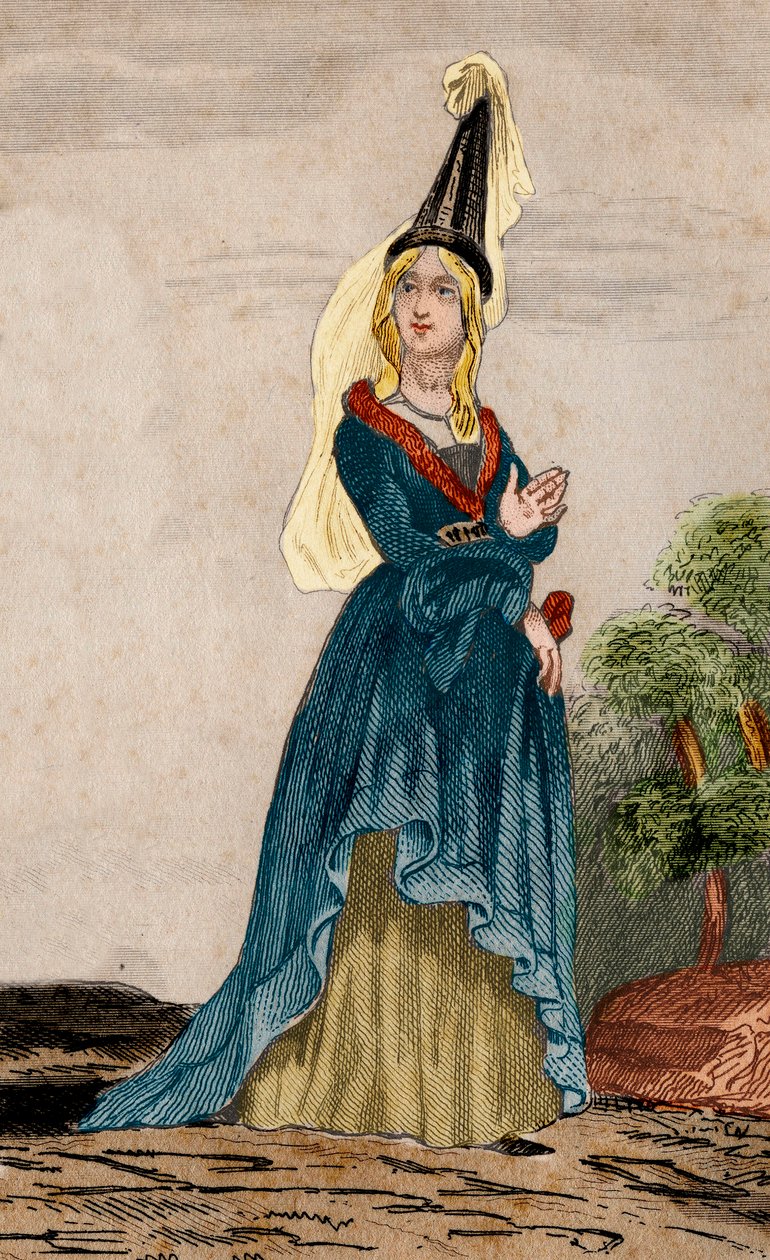 Portrét Johanky z Flander (1295-1374), manželky Jean de Montfort, vévody z Bretaně (1293-1345). Rytina z roku 1859 v „“ Le Monde. Dějiny všech národů od nejvzdálenějších dob až po současnost“. od M. E. de Lostalot-Bachoue (Lostalot Bachoue). Pr od Anonymous Anonymous