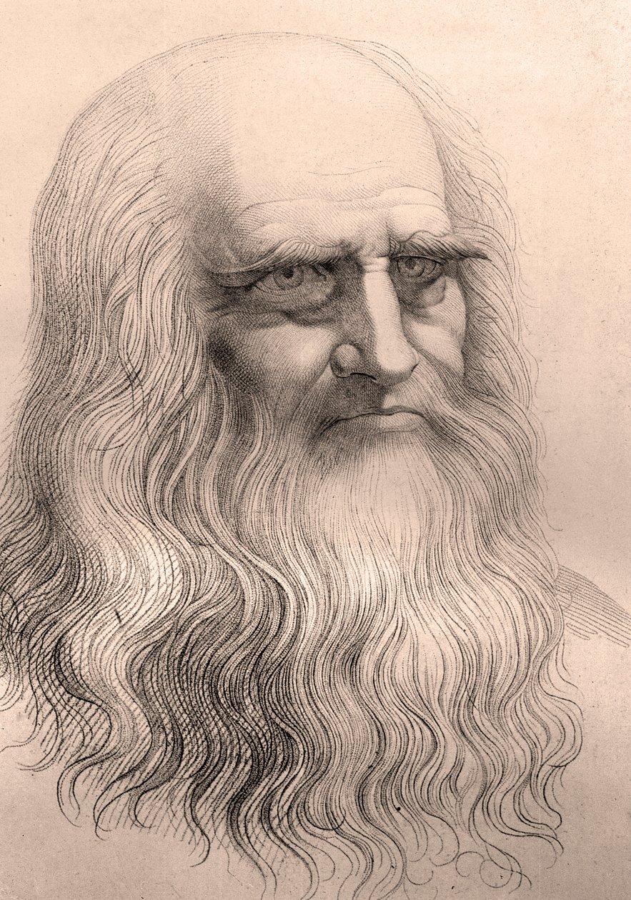 Portrét Leonarda Da Vinci (Leonard de Vinci) (1452 - 1519) z jeho autoportrétu. od Anonymous Anonymous