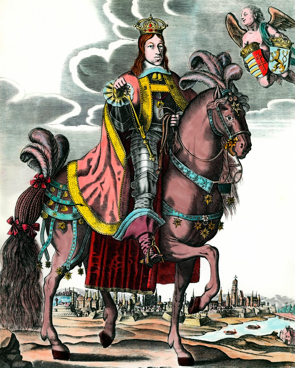Portrét Leopolda I., císaře Svaté říše římské - Jezdecký portrét Leopolda I. (1640 - 1705) krále uherského, českého, dalmátského, chorvatského a germánského císaře. Rytina 17. století. Soukromá sbírka. od Anonymous Anonymous