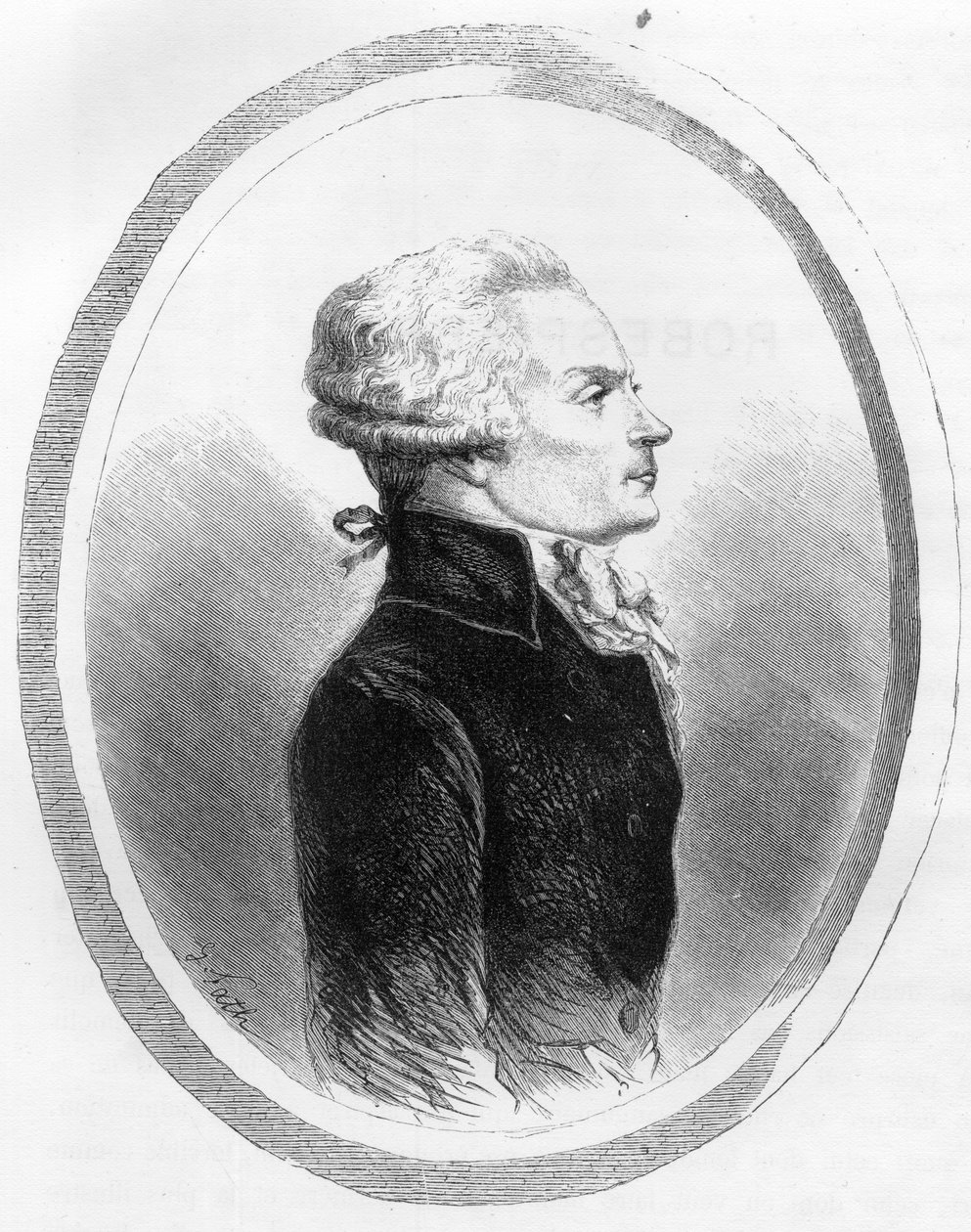 Portrét Maxmiliána od politika Robespierra (1758-1794) – rytina z roku 1863 v „Červené knize – Histoire De L