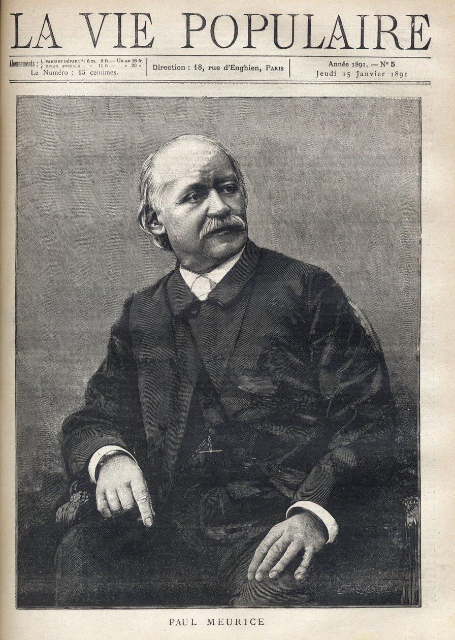Portrét Paula Meurice (1818-1905), francouzského spisovatele. Gravírování v „Populárním životě““ od Anonymous Anonymous