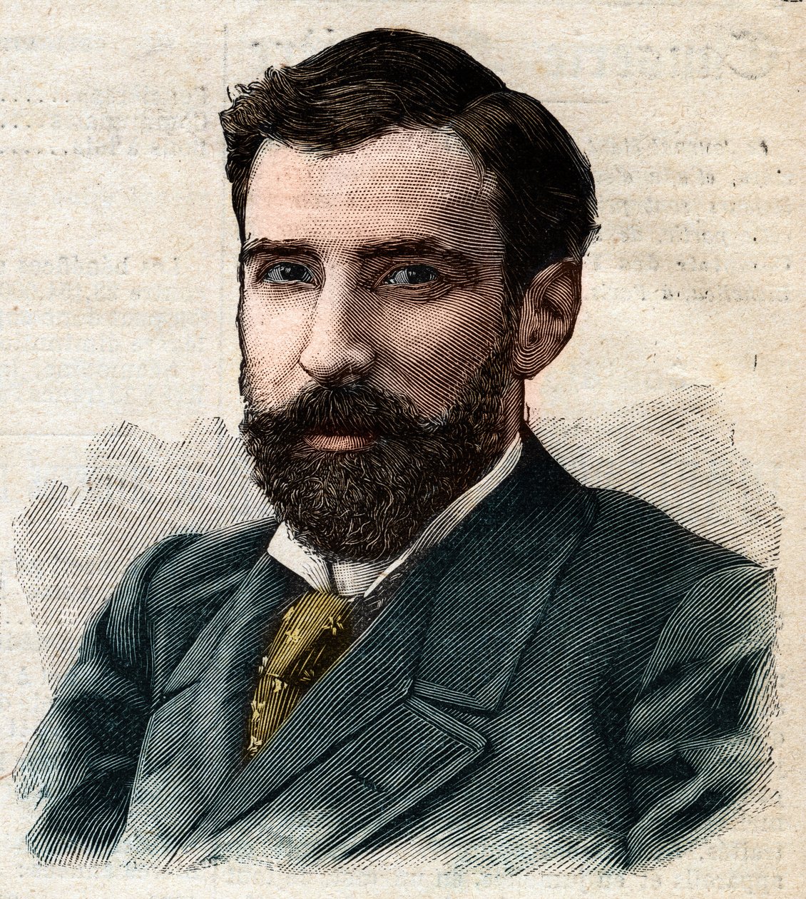 Portrét Pietra Paola Savorgnana de Brazza nebo Pierre Paul Francois Camille Savorgnan de Brazza ve francouzštině (1852-1905), generální guvernér Francouzského Konga. Rytina "" Le Petro Parisien "" od Anonymous Anonymous