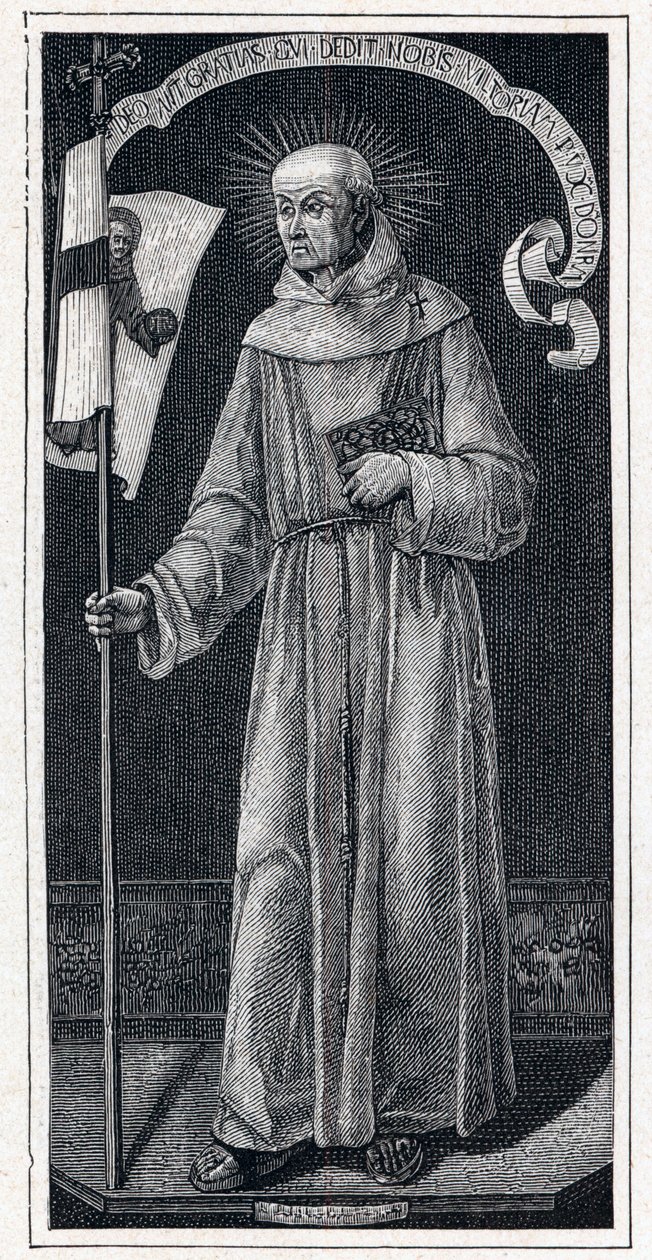 Portrét svatého Jana Kapistranského (Giovanni da Capestrano) (1386-1456), italský františkán. Z malby z 15. století od Bartolomea Vivariniho. Rytina v „Katolické misie v XIX. století“ od Louis-Eugene (Louis Eugene) Louveta. soukromá společnost od Anonymous Anonymous