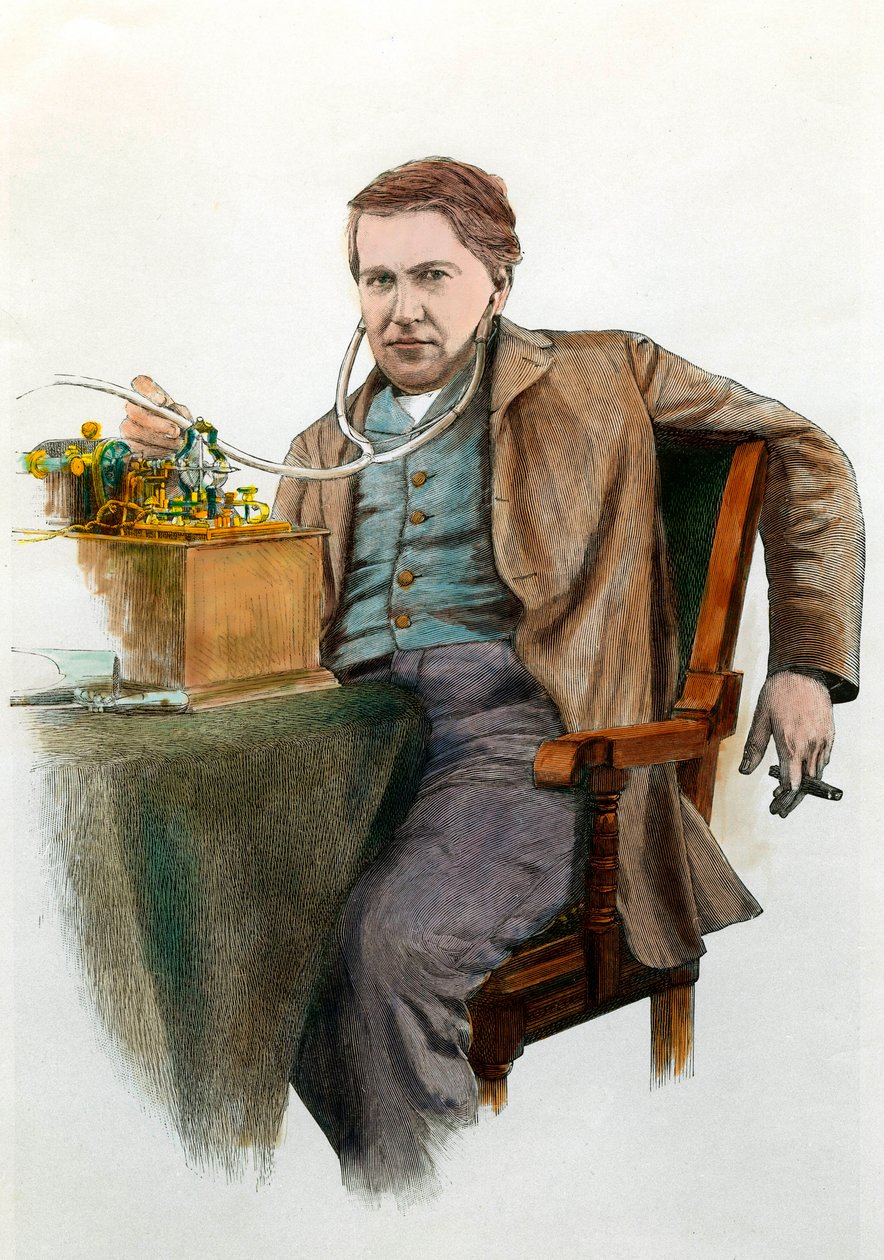 Portrét Thomase Edisona (1847-1931), amerického fyzika. Rytina kolem roku 1900. Soukromá sbírka od Anonymous Anonymous