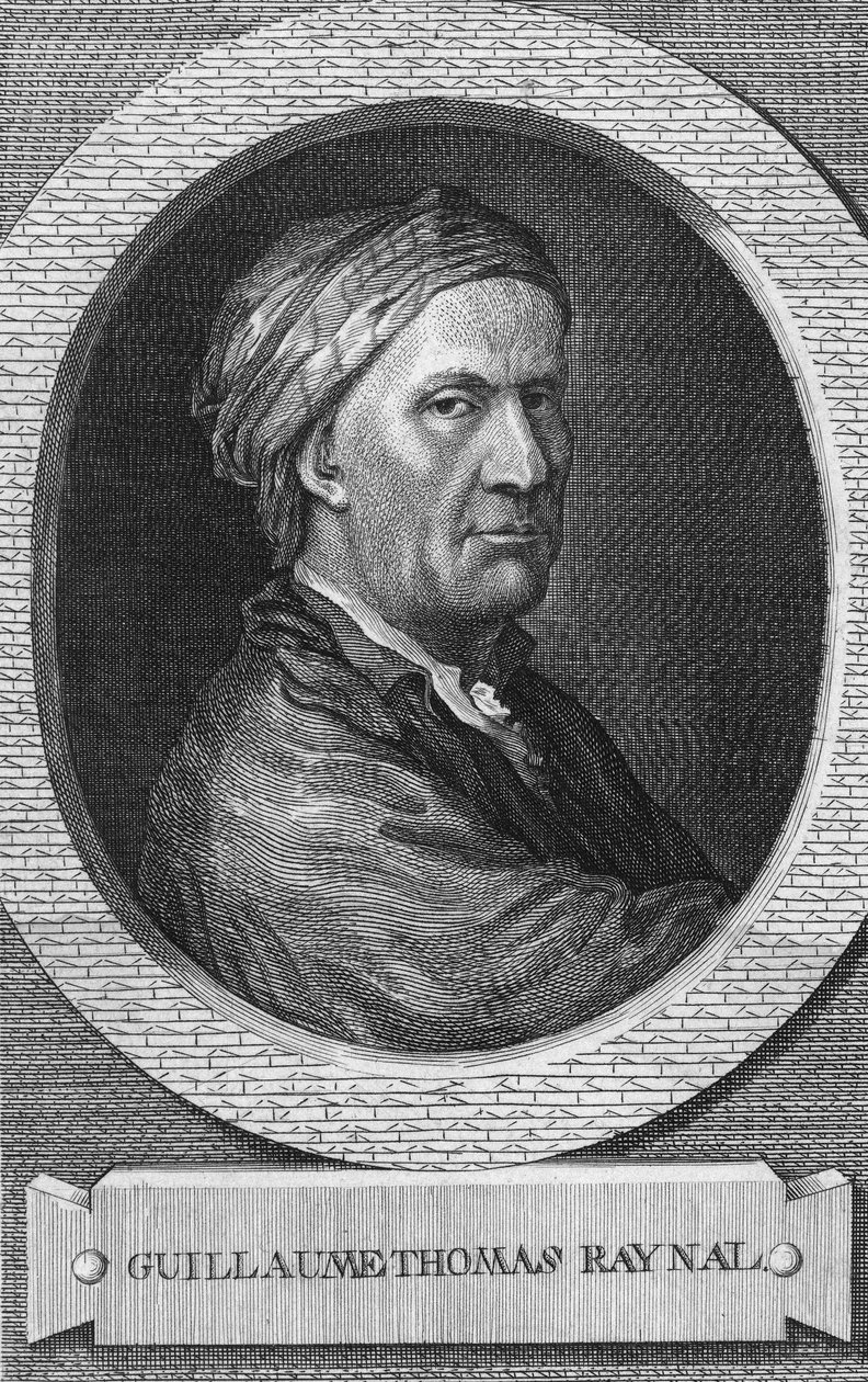 Portrét francouzského spisovatele, myslitele a kněze Guillaume-Thomas Raynal (1713-1796)“ (Guillaume Thomas Raynal francouzský spisovatel a literát v době osvícenství) Rytina z 19. století Soukromá sbírka od Anonymous Anonymous