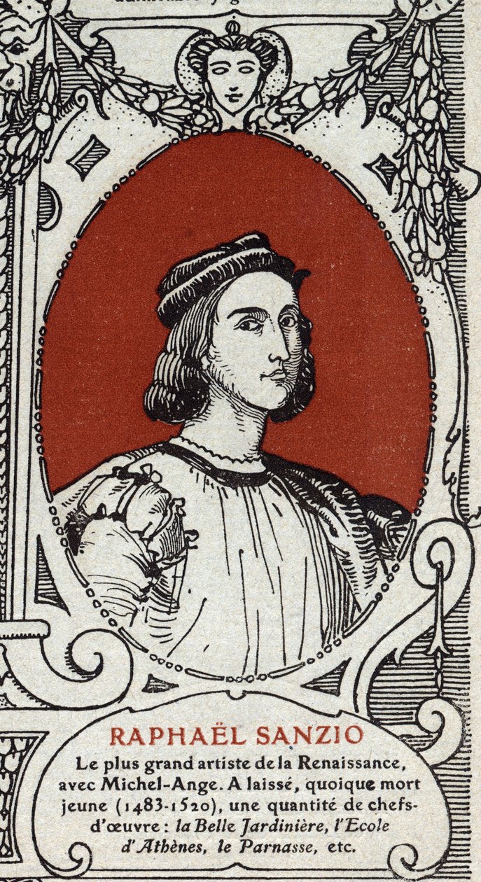 Portrét italského renesančního malíře Raphaela (Raffaello Sanzio 1483-1520). Rytina z roku 1914. Soukromá sbírka. od Anonymous Anonymous