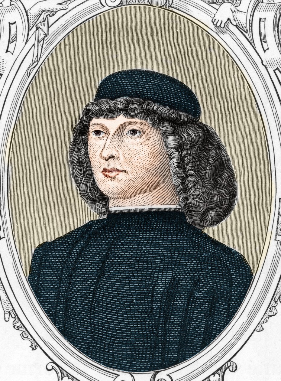 Portrét italského malíře Giovanniho Belliniho řekl il Giambellino (1425/1433-1516), rytina z roku 1859 v „“ galeriích Evropy - Itálie“ od Armandauda. Soukromá sbírka. od Anonymous Anonymous