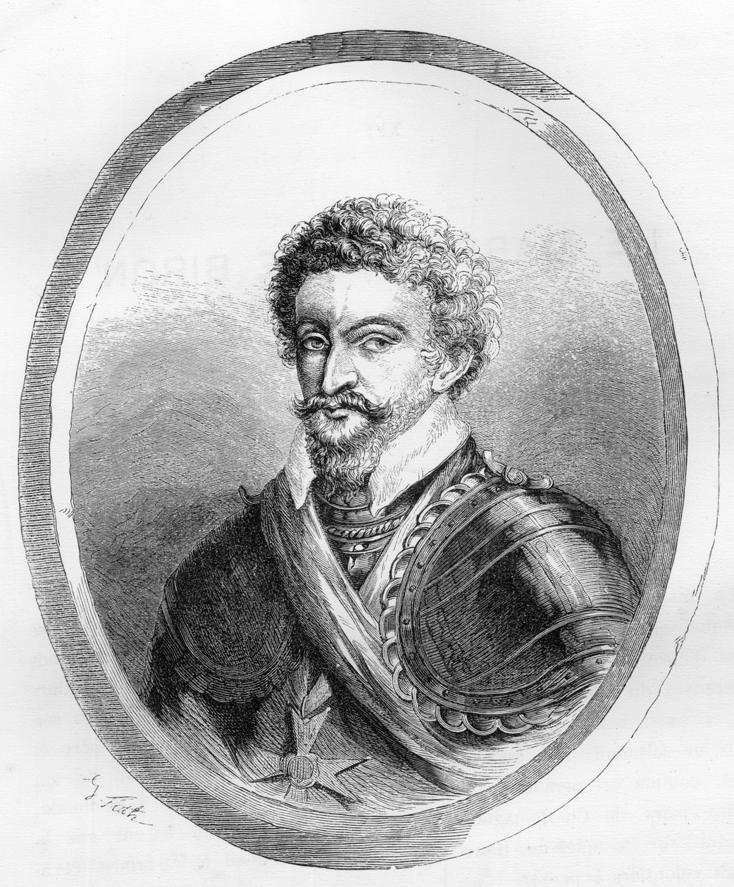 Portrét maršála Charlese de Gontaut, barona, tehdejšího vévody z Bironu (1562-1602) – rytina z roku 1863 v „Le Livre Rouge – Histoire De L