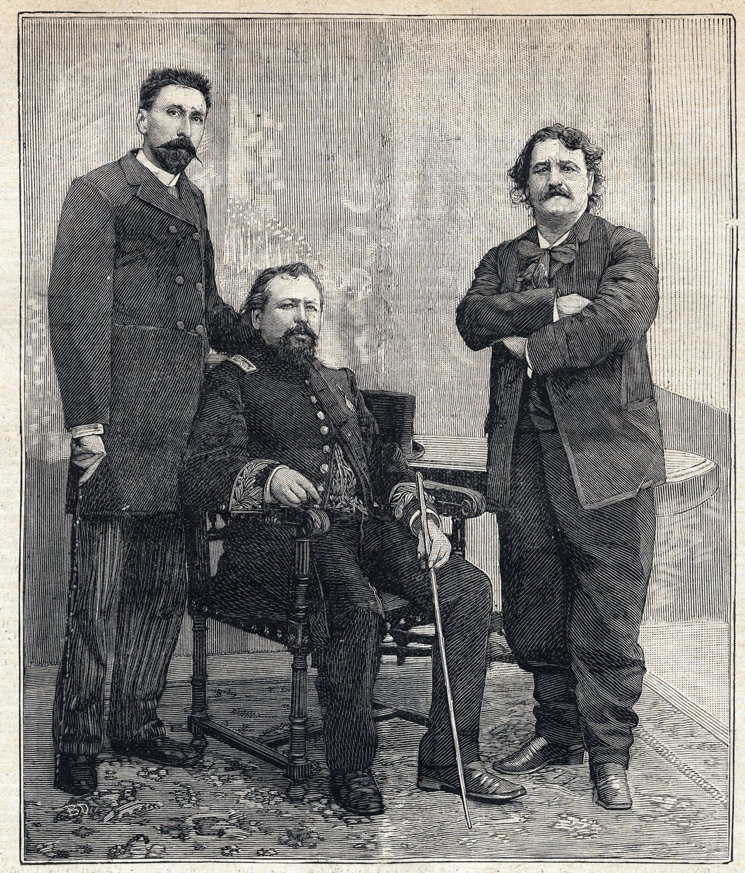 Portrét tří „Akademiků“: Mariuse Tournáda, Achille Le Roye a Maxima Lisabona (1839-1905), kteří chtěli Francouzskou akademii zesměšnit. Rytina v „“Le Petit Parisien““ dne 4.6.1893. od Anonymous Anonymous