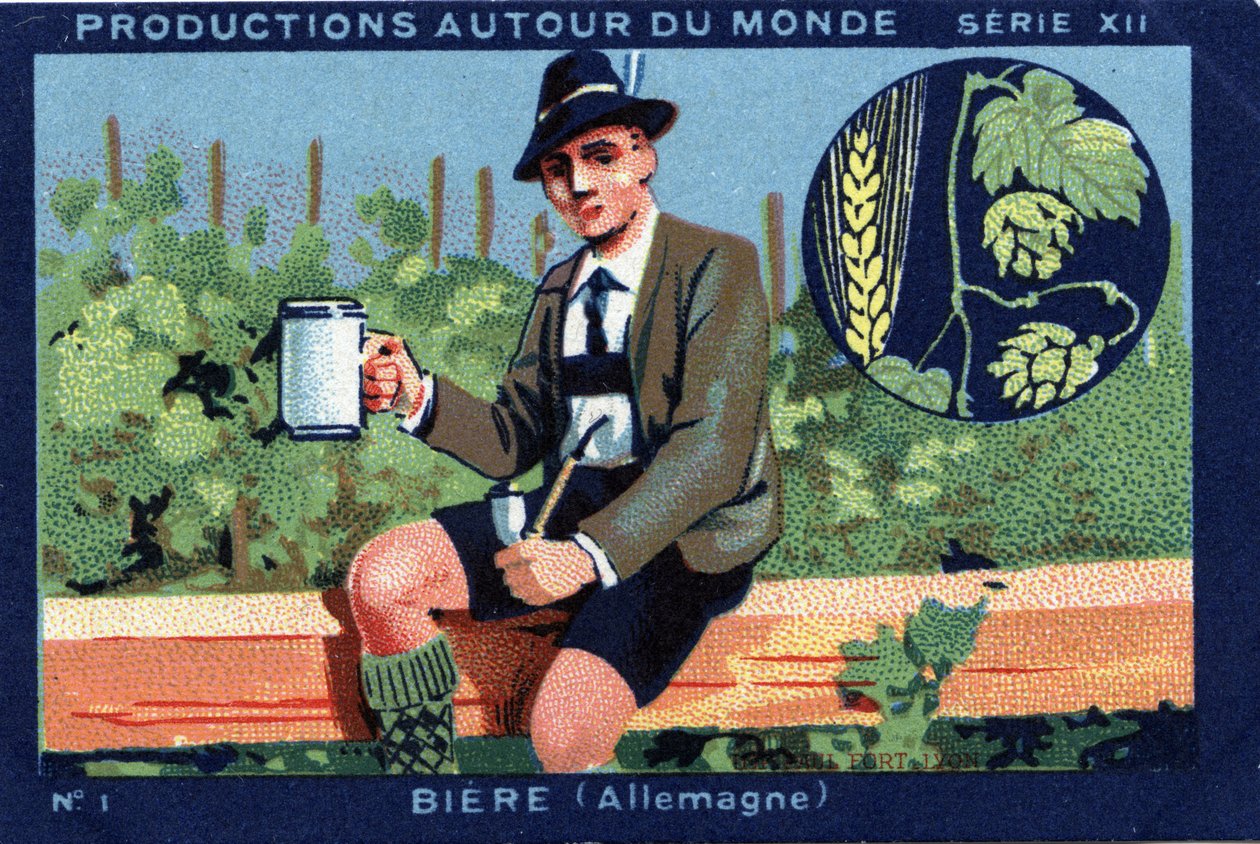 Produkce po celém světě: Pivo v Německu. Chromolitografie z roku 1933 v „Album Joseph-Milliat““ od Anonymous Anonymous