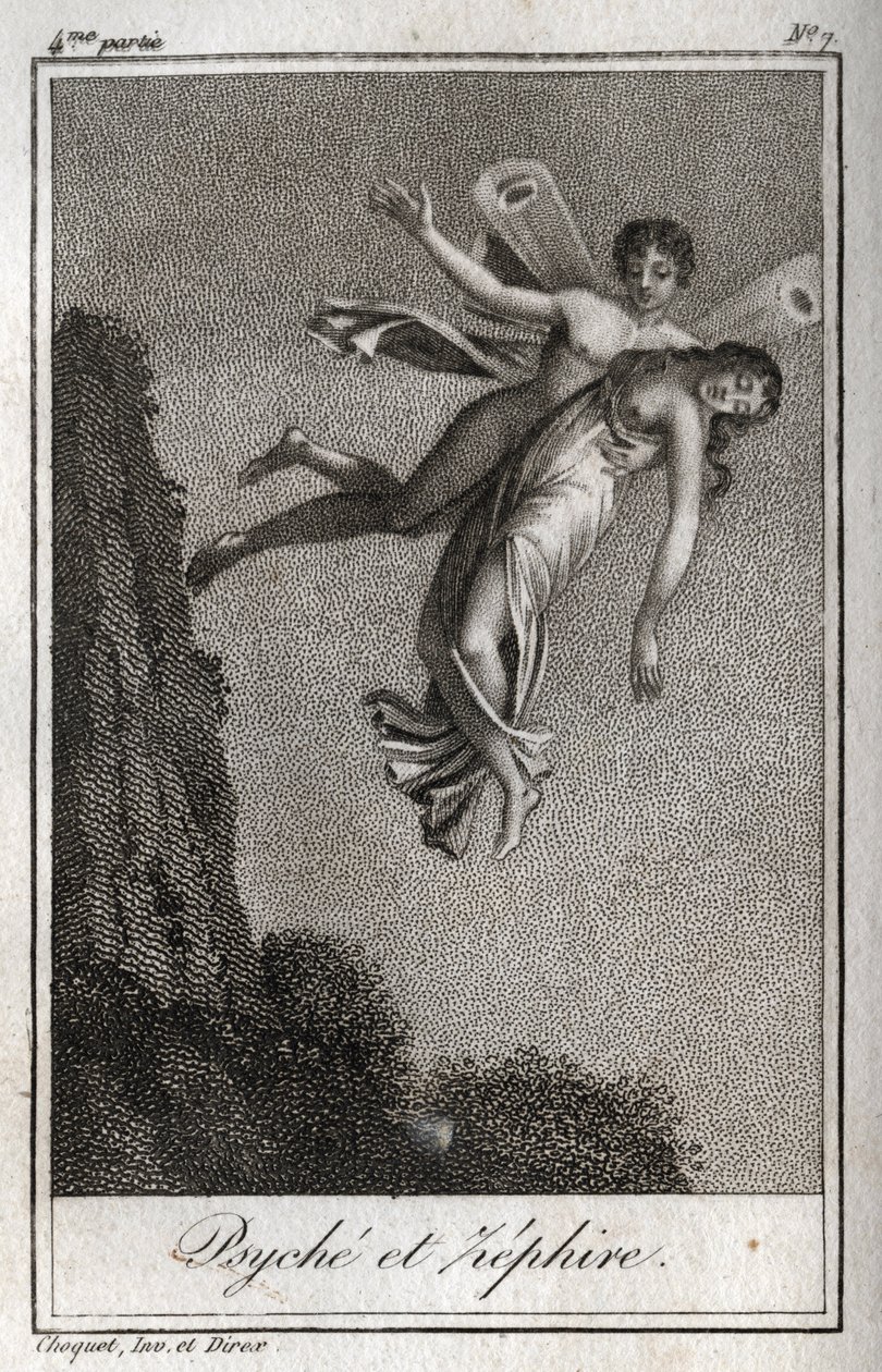 Psyche unesená Zephyrem. Rytina z roku 1819 v „Lettres a Emilie sur la mythologie“ od Charlese Alberta Demoustiera (1760-1801). Soukromá sbírka. od Anonymous Anonymous