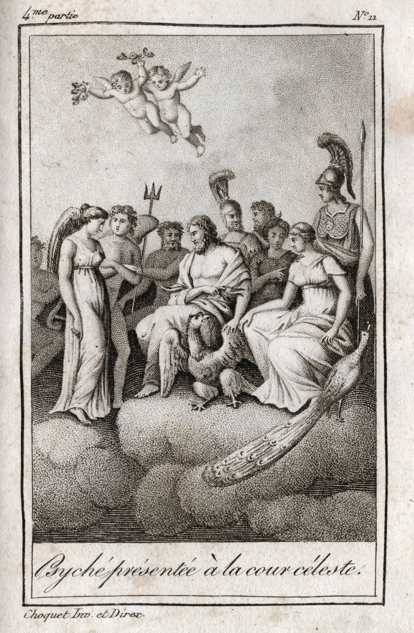 Psyché předložena Nebeskému soudu. Rytina z roku 1819 v „Lettres a Emilie sur la mythologie“ od Charlese Alberta Demoustiera (1760-1801). Soukromá sbírka. od Anonymous Anonymous