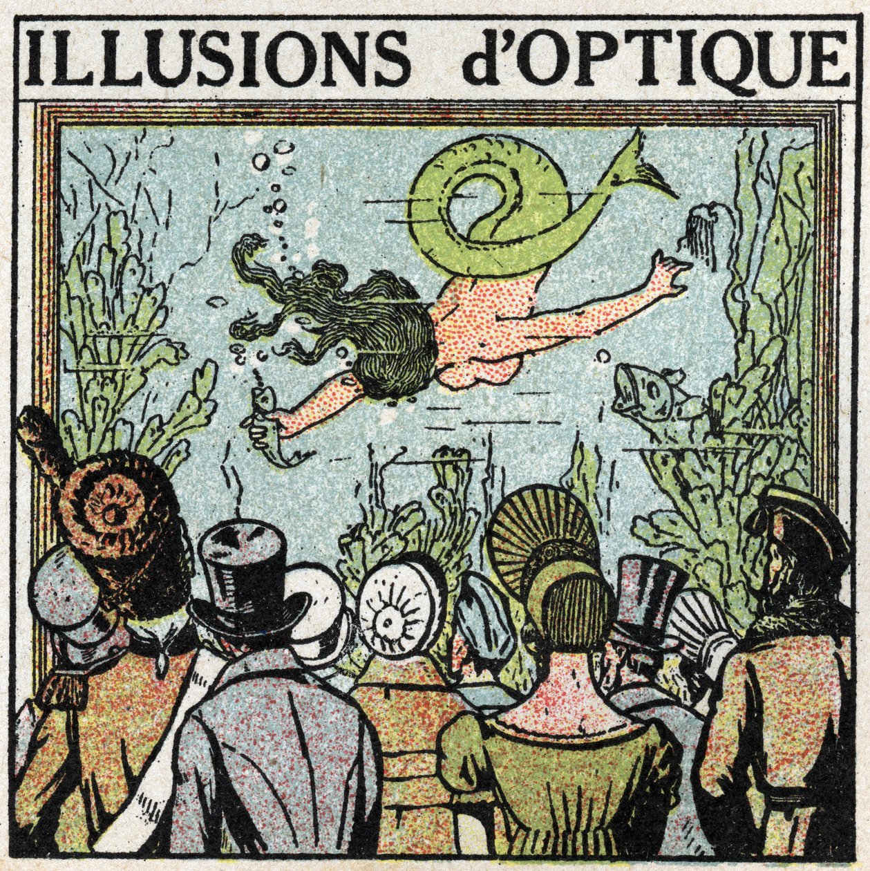 Odraz světla: optický klam. Použití zmrzliny k vytvoření iluze ženy ryby. Anonymní ilustrace z roku 1925. Soukromá sbírka. od Anonymous Anonymous