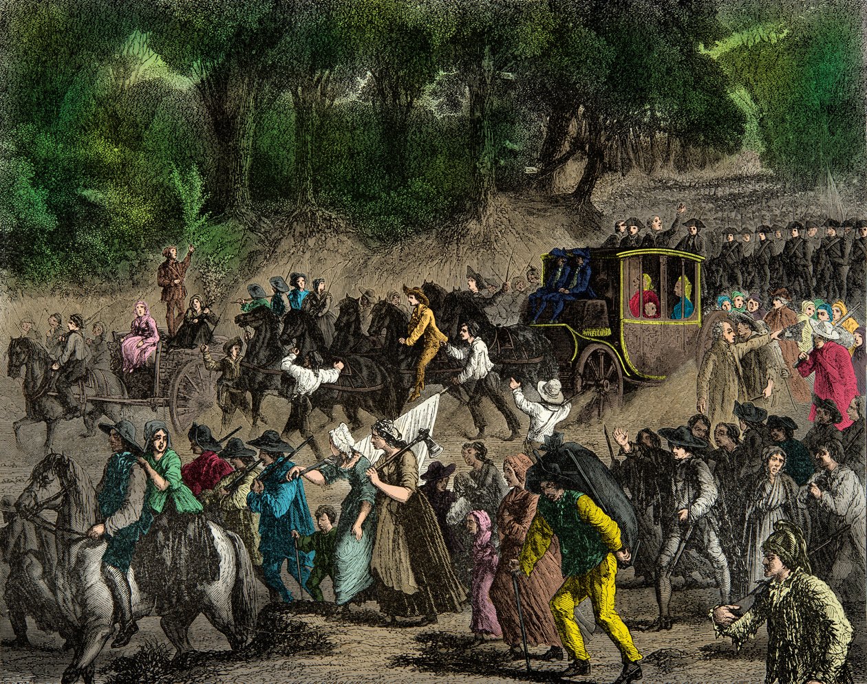 Návrat královské rodiny do Paříže po jeho letu do Varennes v roce 1791, Rytina, soukromá sbírka od Anonymous Anonymous