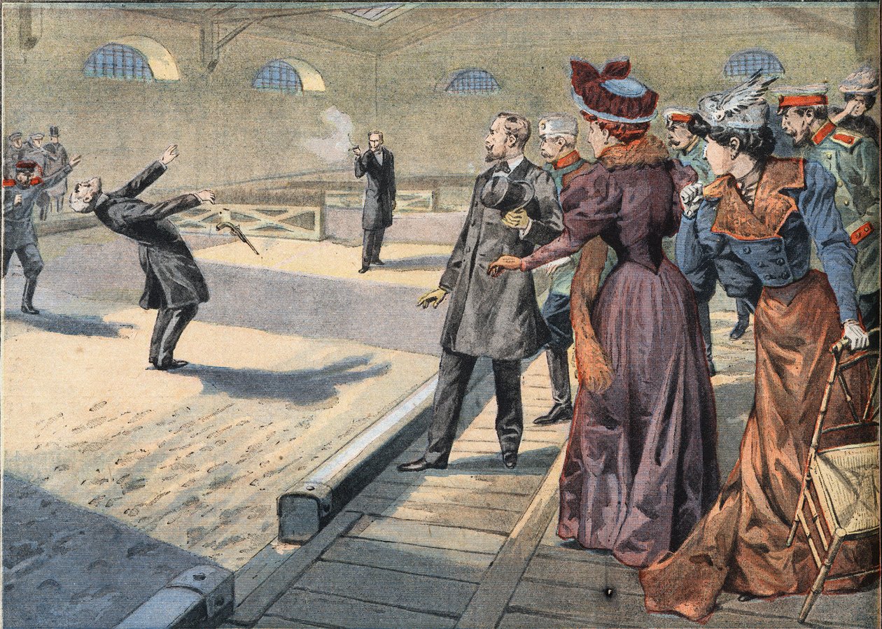 Ruští generálové Smyrnoff a Fock bojují v souboji. Rytina z novin „“Le Petite Parisien“, 5.4.1908. Soukromá sbírka. od Anonymous Anonymous