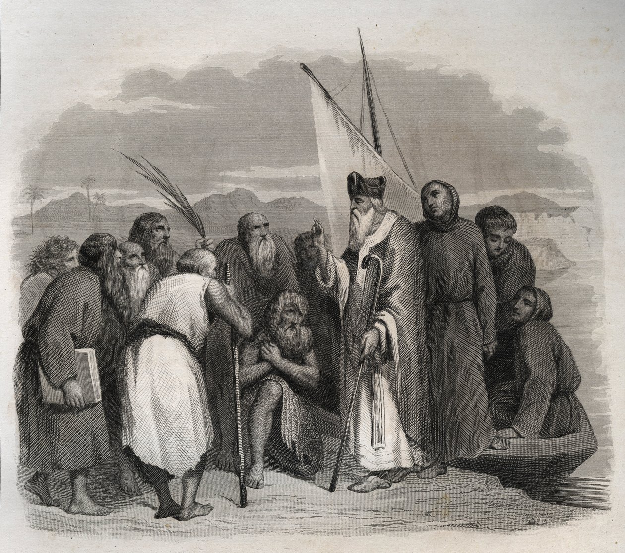 Svatý Athanasius Alexandrijský (Athanasius Veliký) (295-373) na návštěvě egyptských samot. Rytina z roku 1846 v „Životech svatých““. Soukromá sbírka. od Anonymous Anonymous