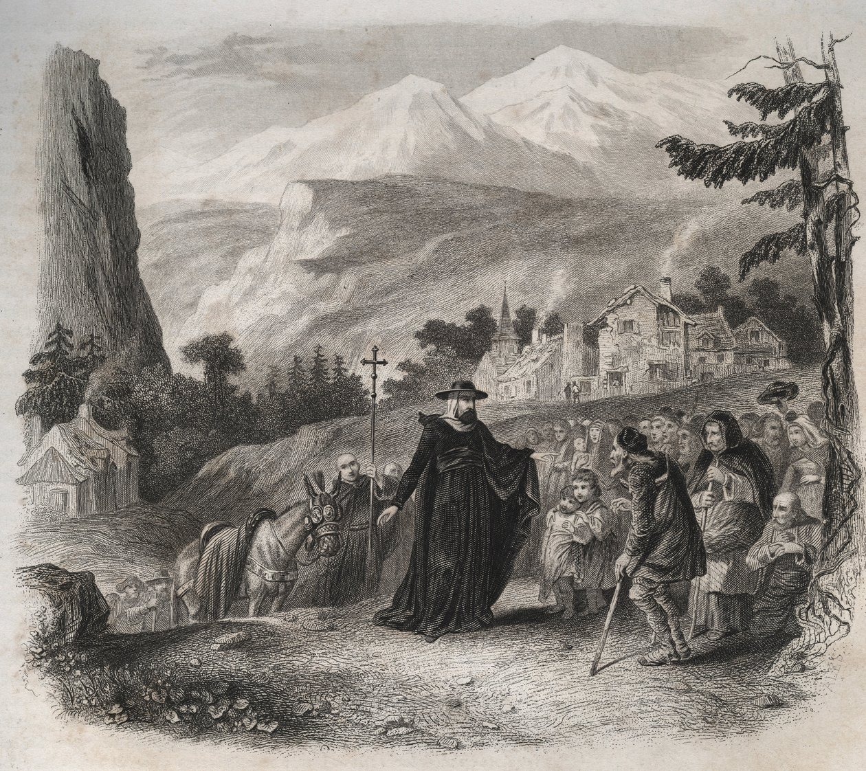 Saint Francois-de-Sales (Saint Francois de Sales) (1567-1622), předvečer Ženevy na pastorační návštěvě. Rytina z roku 1846 v „Životech svatých““. Soukromá sbírka. od Anonymous Anonymous