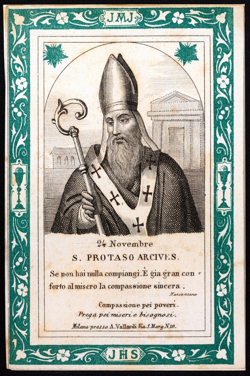 Svatý protais, předvečer Milana zbožného obrazu. Pohlednice. Počátek 20. století. Soukromá sbírka od Anonymous Anonymous
