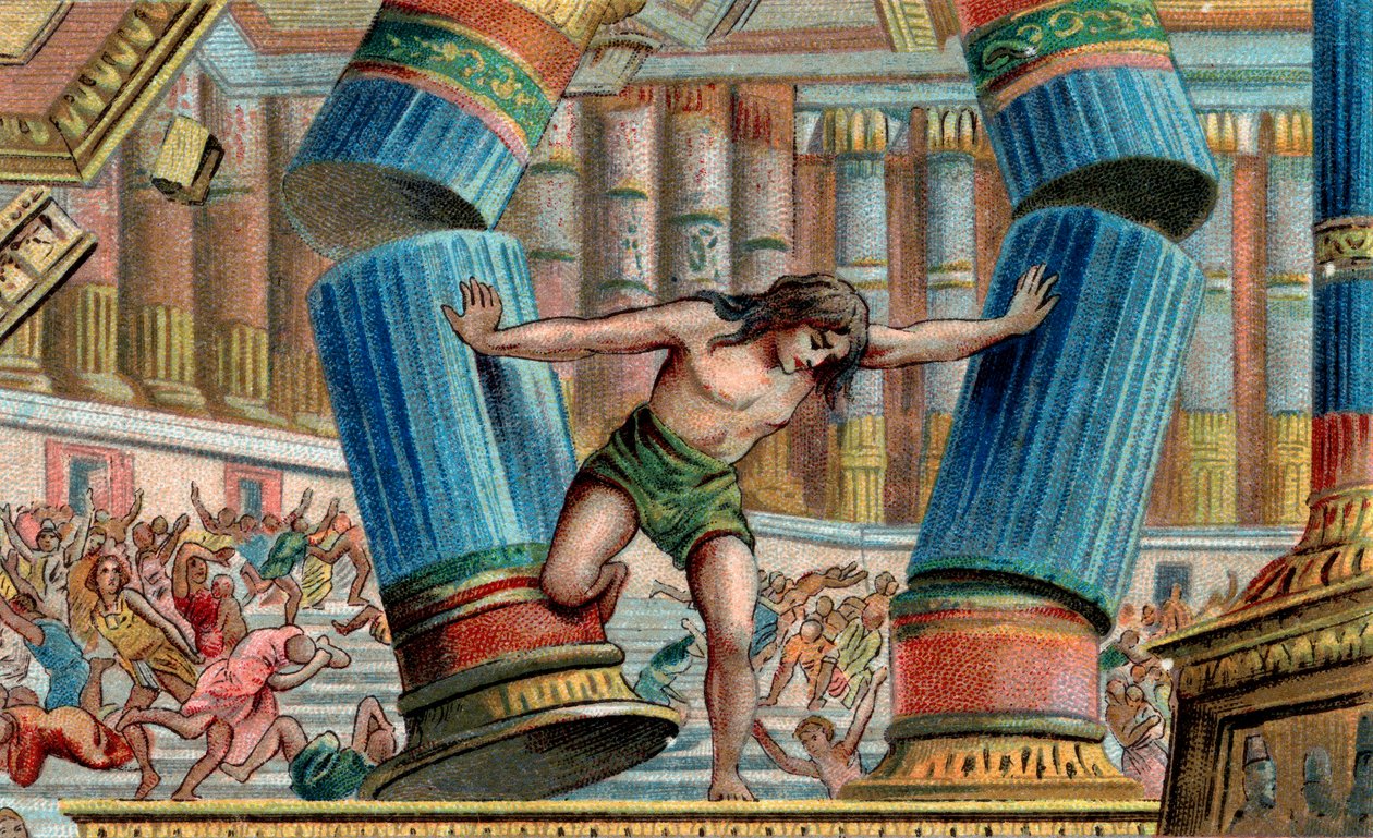 Samson bourá Dagonův chrám - Chromolitografie - Soukromá sbírka od Anonymous Anonymous